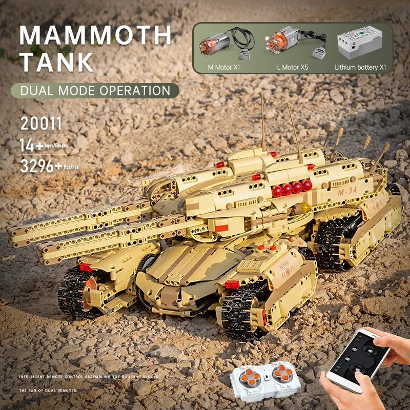 Building Blocks MOC 20011 Motorized RC Heavy Mammoth Tank Bricks Toys Construction Set Toys - 5