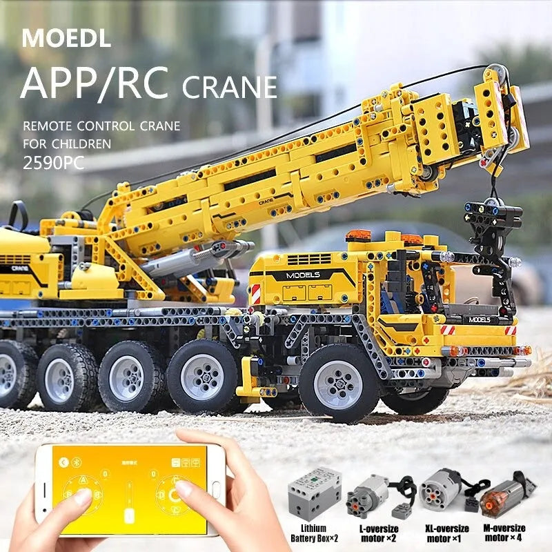 Building Blocks MOC APP Motorized RC Heavy Mobile Lift Crane Truck Bricks Toy Construction Set Toys - 7