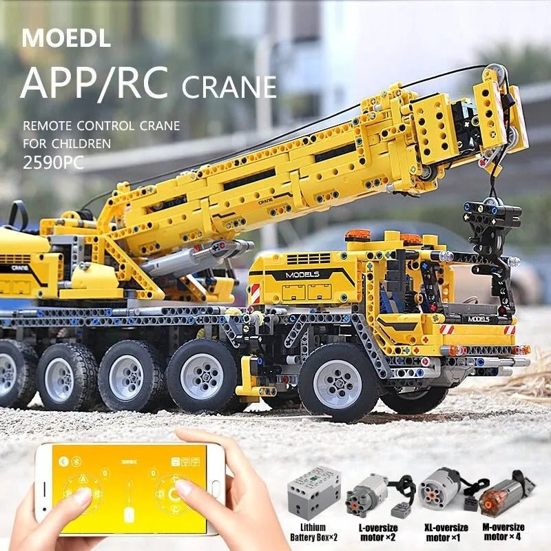 Building Blocks MOC APP Motorized RC Heavy Mobile Lift Crane Truck Bricks Toy - 7