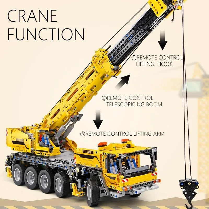 Moc App Motorized RC Heavy Mobile Lift Crane Truck Bricks Toy