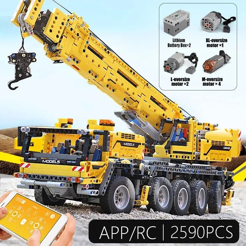 Building Blocks MOC APP Motorized RC Heavy Mobile Lift Crane Truck Bricks Toy Construction Set Toys - 6