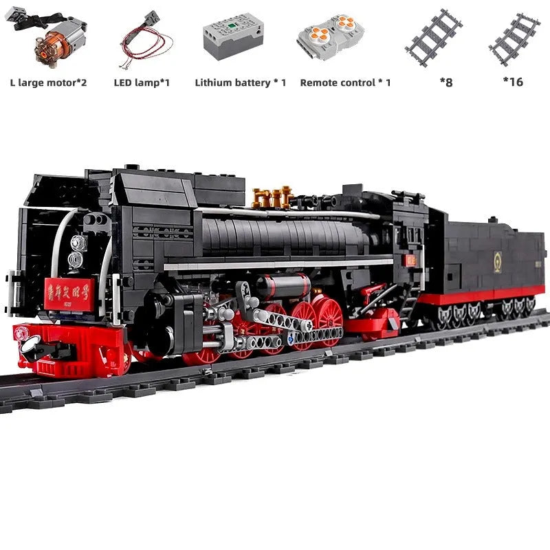 Building Blocks MOC APP Motorized RC QJ Steam Locomotive Train Bricks Toy - 1