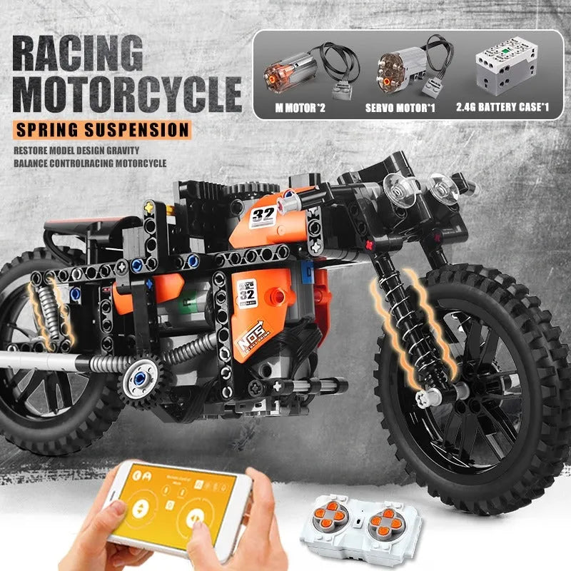 Building Blocks MOC APP Motorized RC Racing Motorcycle Bricks Toys 23005 - 9