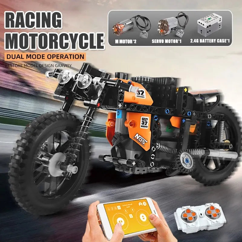 Building Blocks MOC APP Motorized RC Racing Motorcycle Bricks Toys 23005 - 10