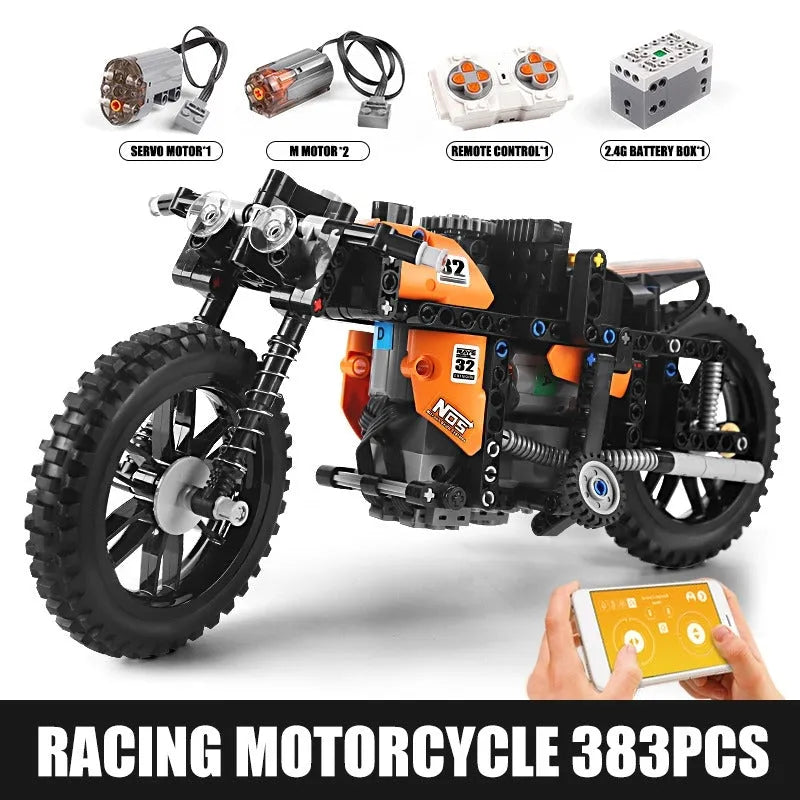 Building Blocks MOC APP Motorized RC Racing Motorcycle Bricks Toys 23005 - 1