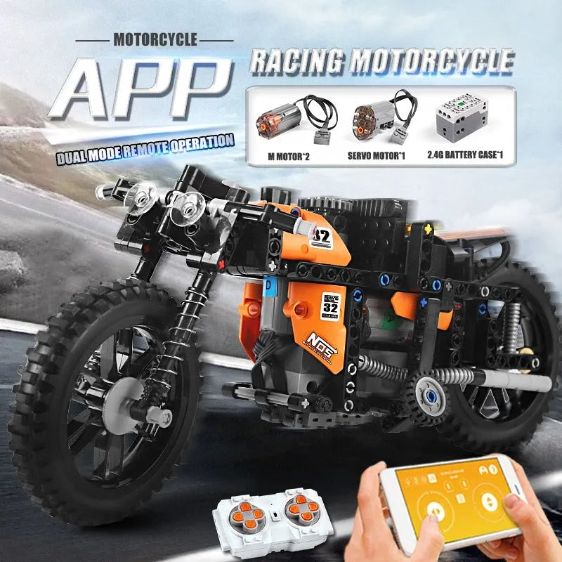 Building Blocks MOC APP Motorized RC Racing Motorcycle Bricks Toys 23005 - 8