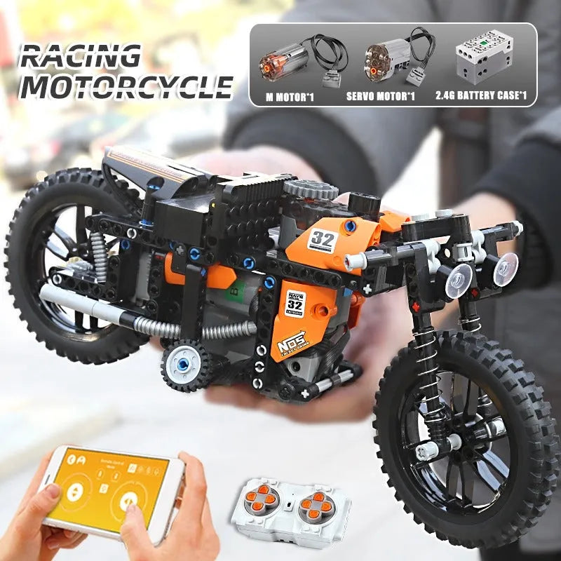 Building Blocks MOC APP Motorized RC Racing Motorcycle Bricks Toys 23005 - 7
