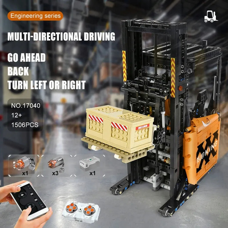 Building Blocks MOC APP Motorized RC Shelf Forklift Reach Truck Bricks Toy Construction Set Toys - 2