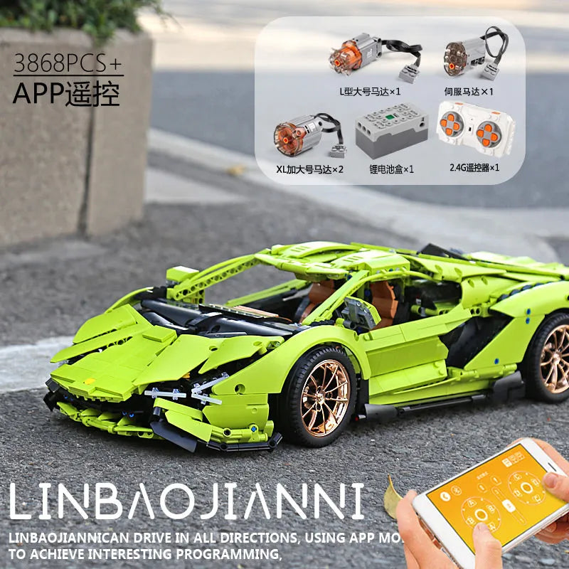 Building Blocks MOC APP RC Lamborghini Hyper Racing Car Bricks Toys 13057 Construction Set Toys - 4