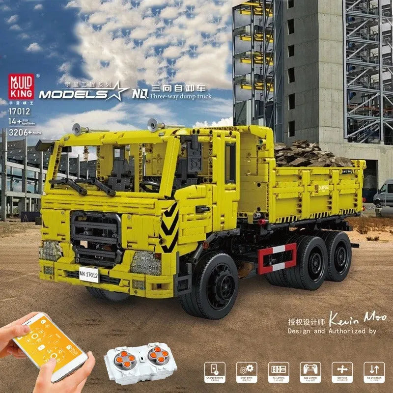 Building Blocks MOC APP RC Tech Three Way Dump Truck Bricks Toys 17012 Construction Set Toys - 7