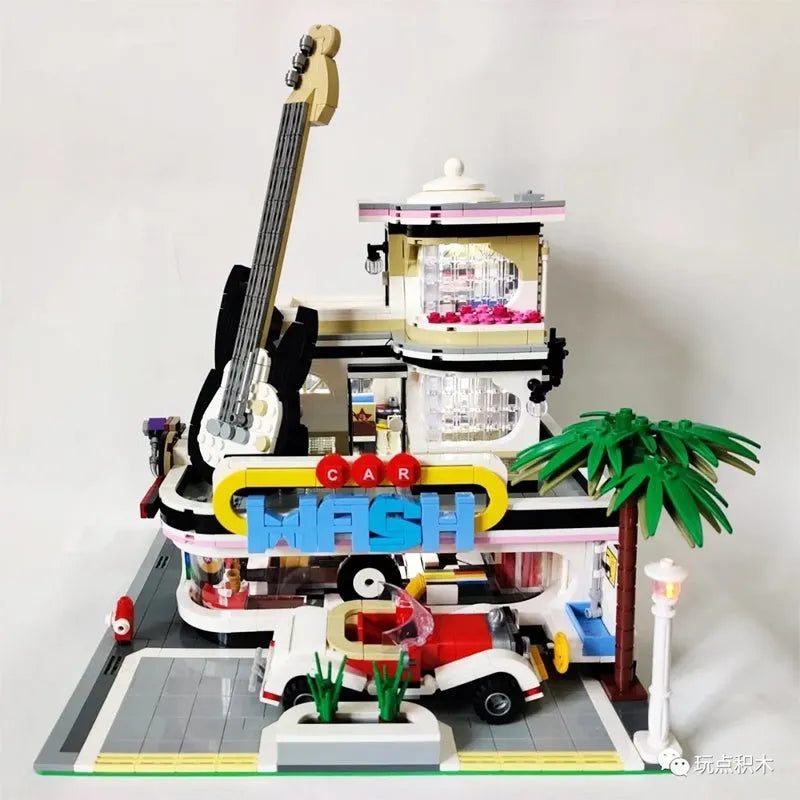 Building Blocks MOC City Creator Expert Guitar Car Wash Shop Bricks Toy Construction Set Toys - 11
