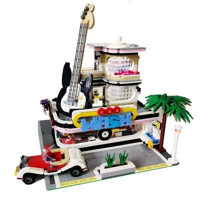 Building Blocks MOC City Creator Expert Guitar Car Wash Shop Bricks Toy - 1