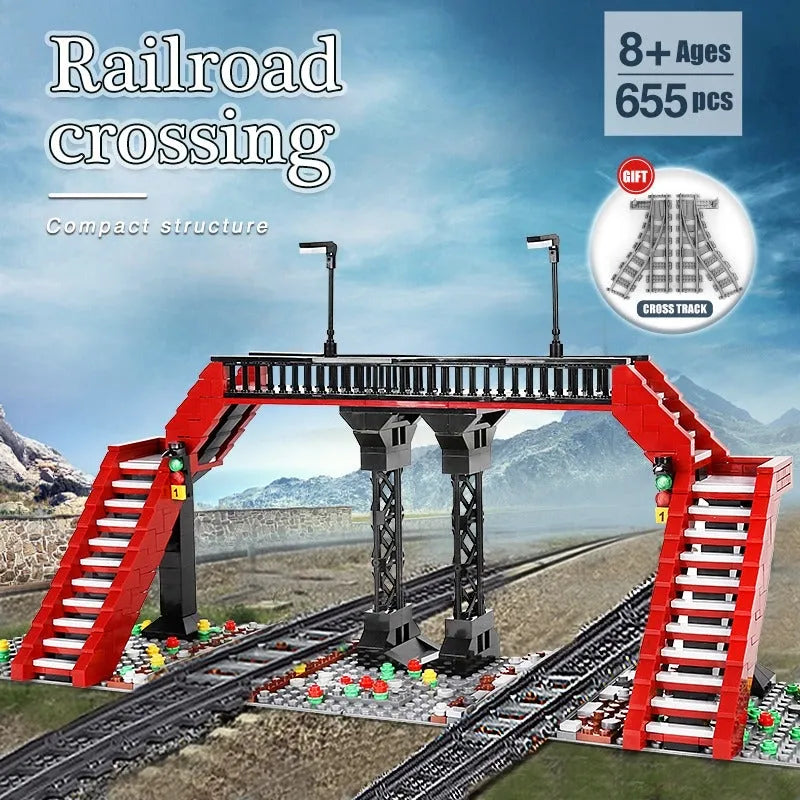 Building Blocks MOC City Railroad Crossing Train Railway Bricks Toy 12008 - 4
