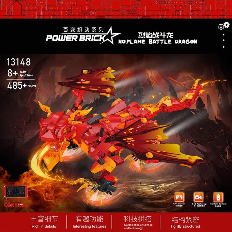 Building Blocks MOC Creative Flaming Battle Dragon Robot APP RC Bricks Toy 13148 - 2