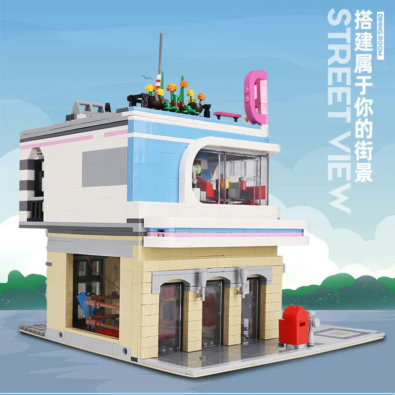 Building Blocks MOC Creator Expert California Downtown Diners Bricks Toy Construction Set Toys - 7