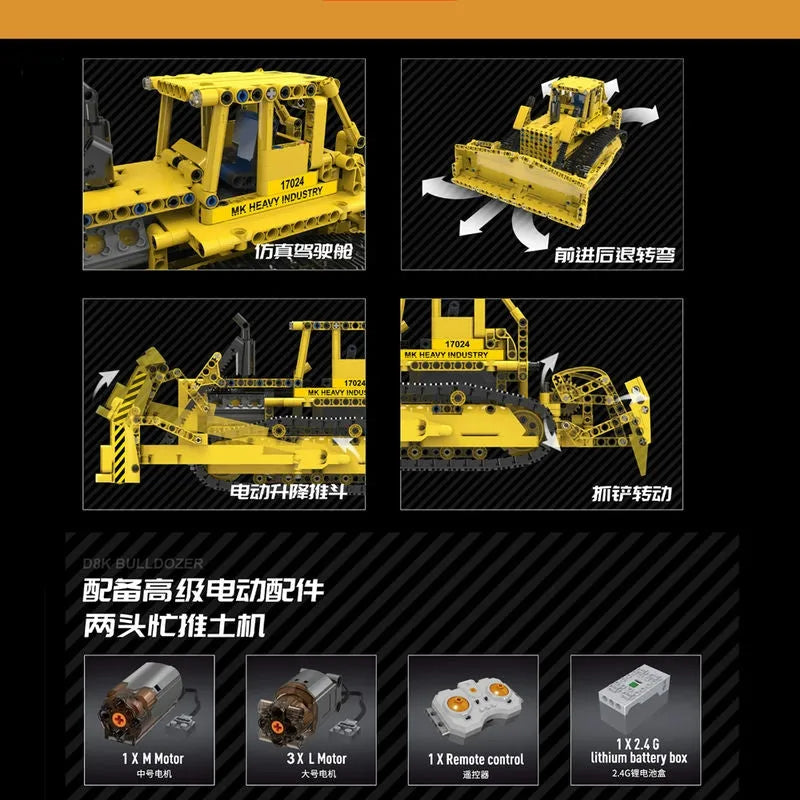 Building Blocks MOC Expert APP RC Caterpillar D8K Bulldozer Bricks Toys - 4