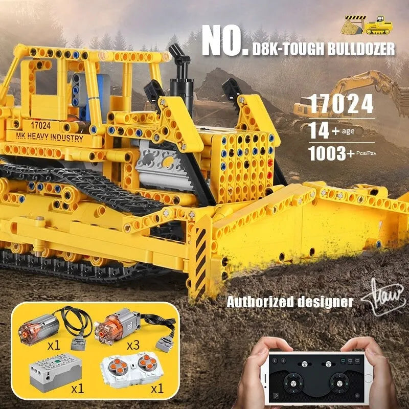 Building Blocks MOC Expert APP RC Caterpillar D8K Bulldozer Bricks Toys - 6