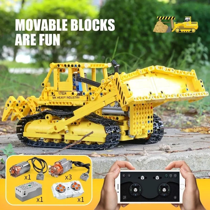 Building Blocks MOC Expert APP RC Caterpillar D8K Bulldozer Bricks Toys - 7