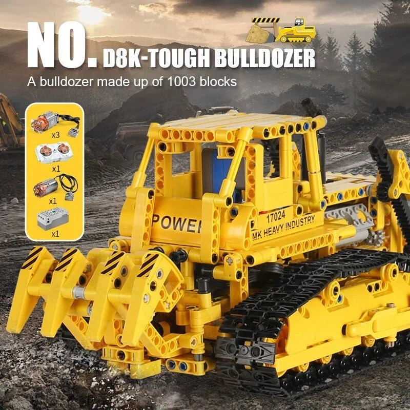 Building Blocks MOC Expert APP RC Caterpillar D8K Bulldozer Bricks Toys - 8