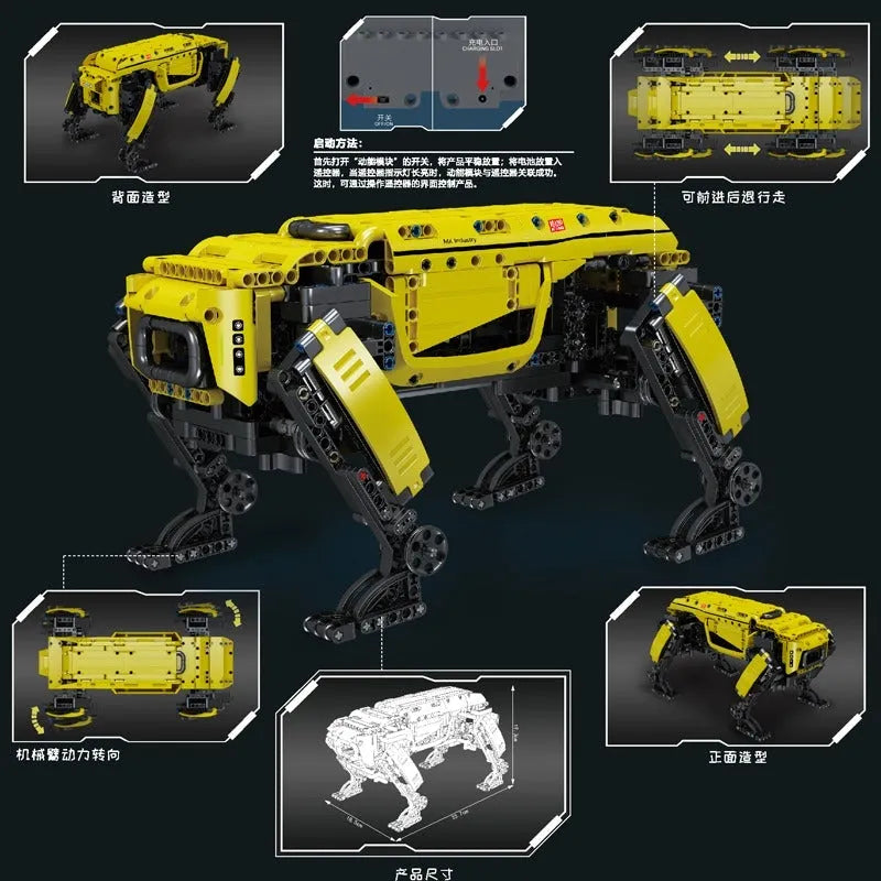 Building Blocks MOC Expert APP RC Yellow Dog Robots STEM Bricks Kids Toys - 3