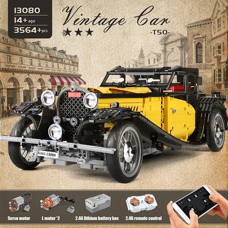 Building Blocks MOC Expert RC APP Vintage T50 Car Bricks Toys 13080D - 2