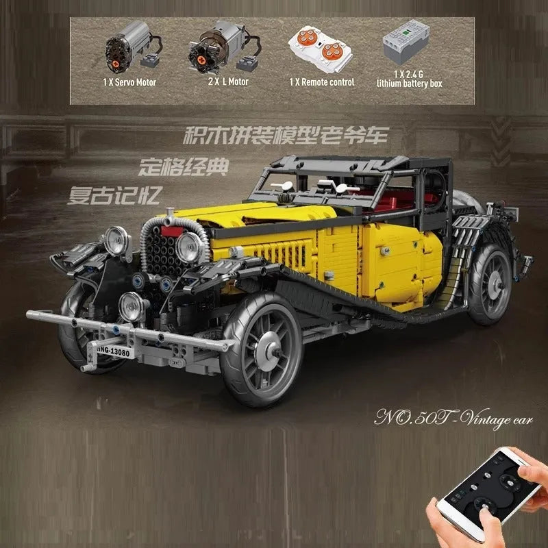 Building Blocks MOC Expert RC APP Vintage T50 Car Bricks Toys 13080D - 4
