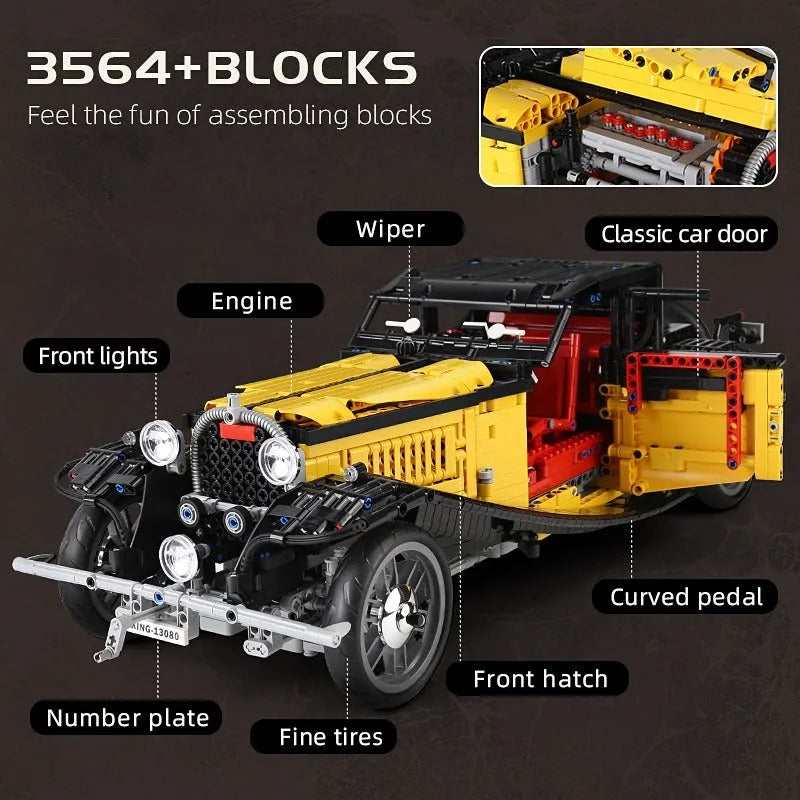 Building Blocks MOC Expert RC APP Vintage T50 Car Bricks Toys 13080D - 15