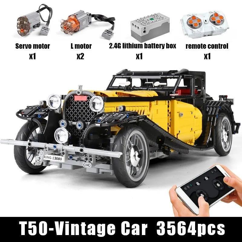 Building Blocks MOC Expert RC APP Vintage T50 Car Bricks Toys 13080D - 1