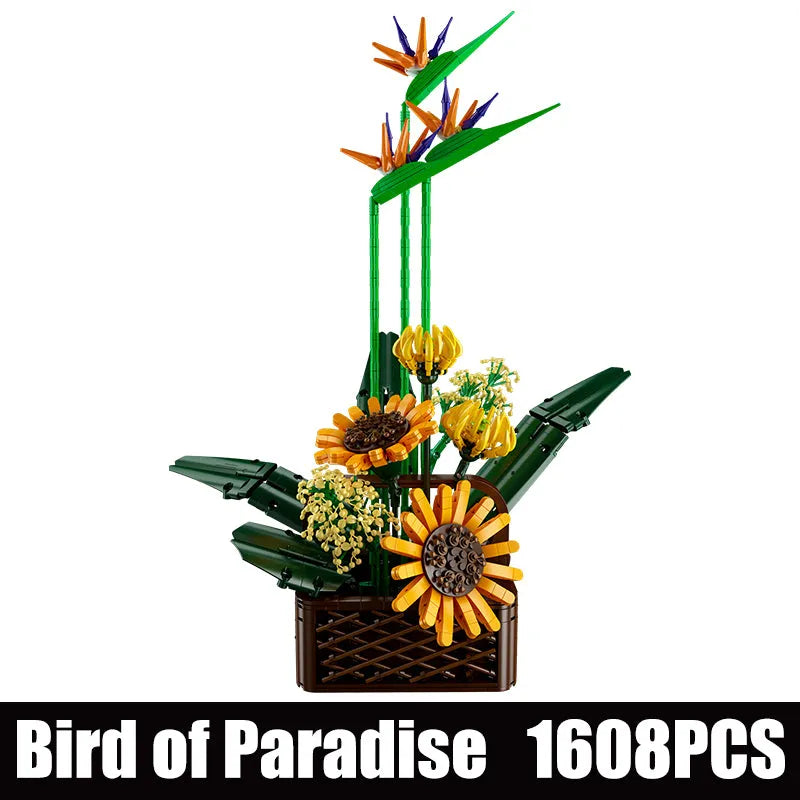 Building Blocks MOC Flower Bouquet Potted Birds Of Paradise Plant Bricks Toys - 1