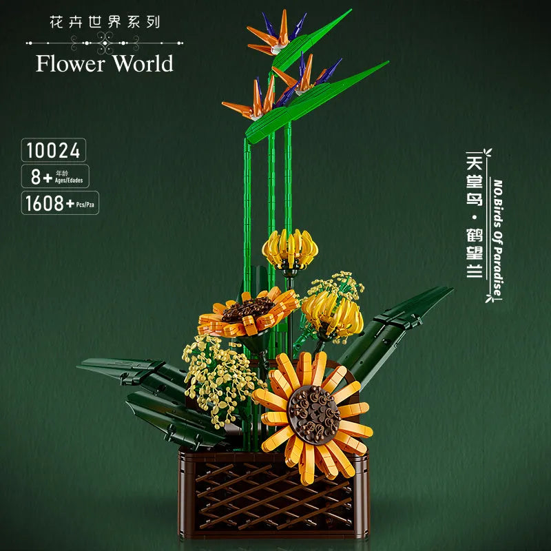 Building Blocks MOC Flower Bouquet Potted Birds Of Paradise Plant Bricks Toys - 3