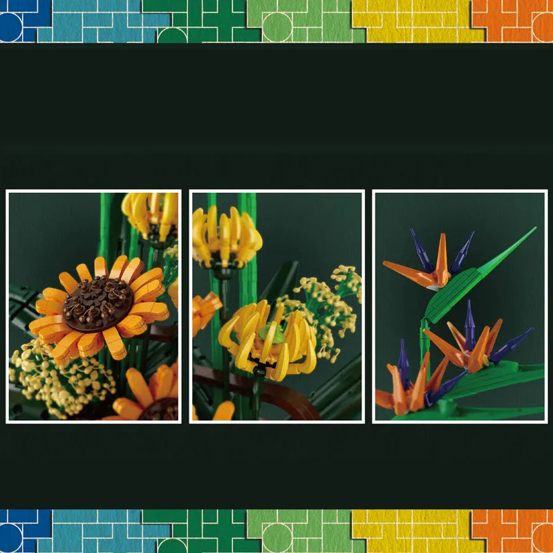 Building Blocks MOC Flower Bouquet Potted Birds Of Paradise Plant Bricks Toys - 5