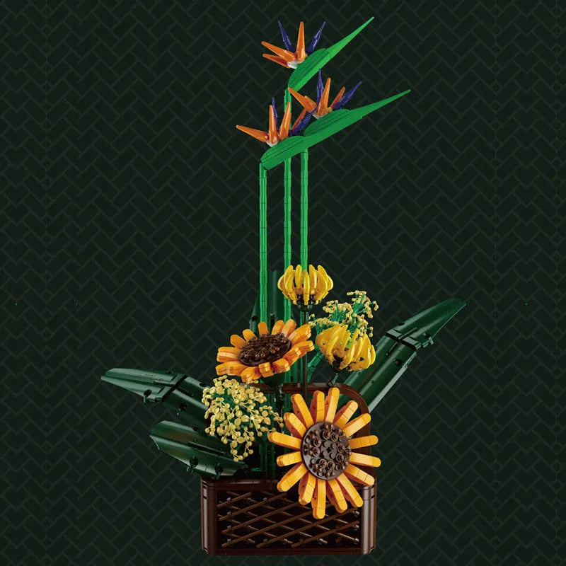 Moc Flower Bouquet Potted Birds of Paradise Plant Bricks Toys