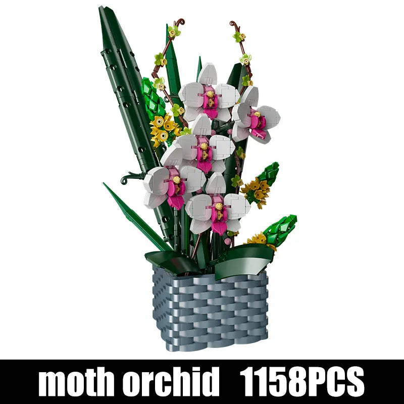 Building Blocks MOC Flowers Bouquet Potted Butterfly Orchid Plant Bricks Toy - 1
