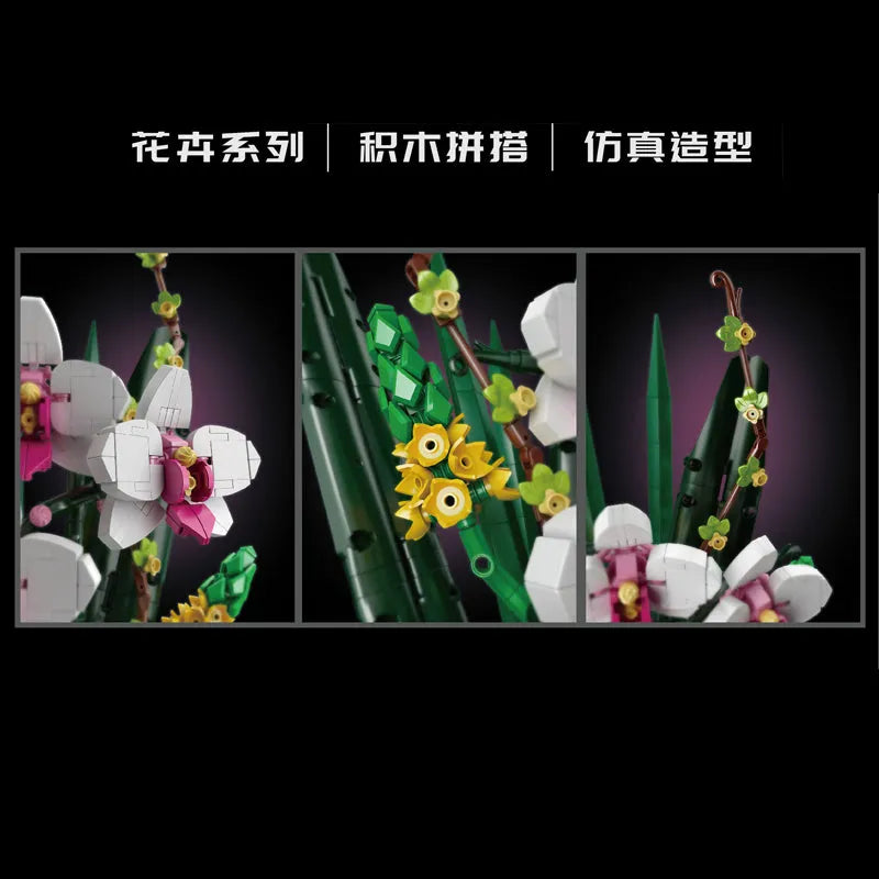 Building Blocks MOC Flowers Bouquet Potted Butterfly Orchid Plant Bricks Toy Construction Set Toys - 5