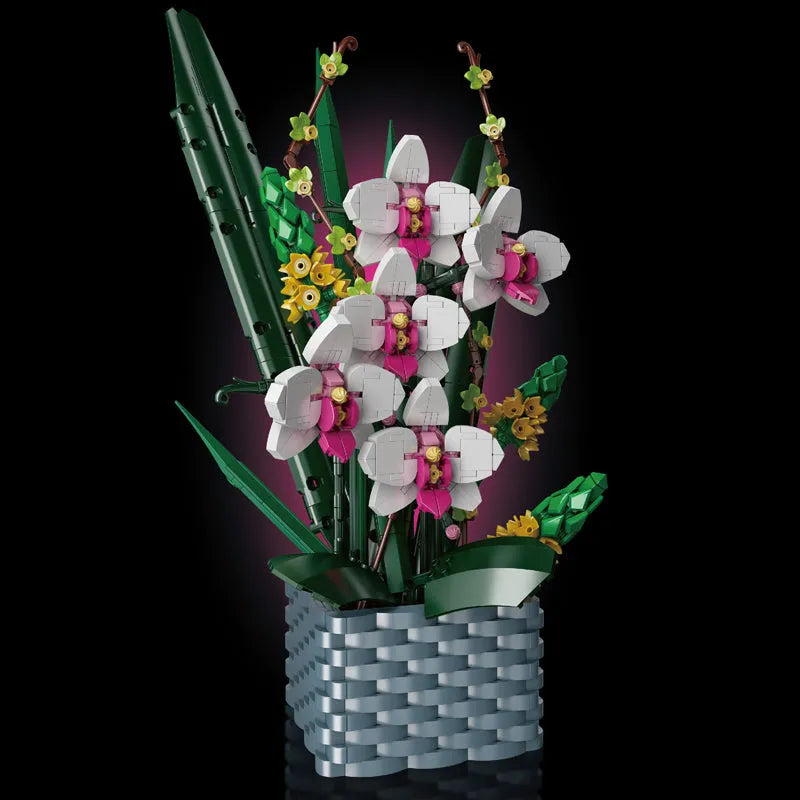 Building Blocks MOC Flowers Bouquet Potted Butterfly Orchid Plant Bricks Toy - 3