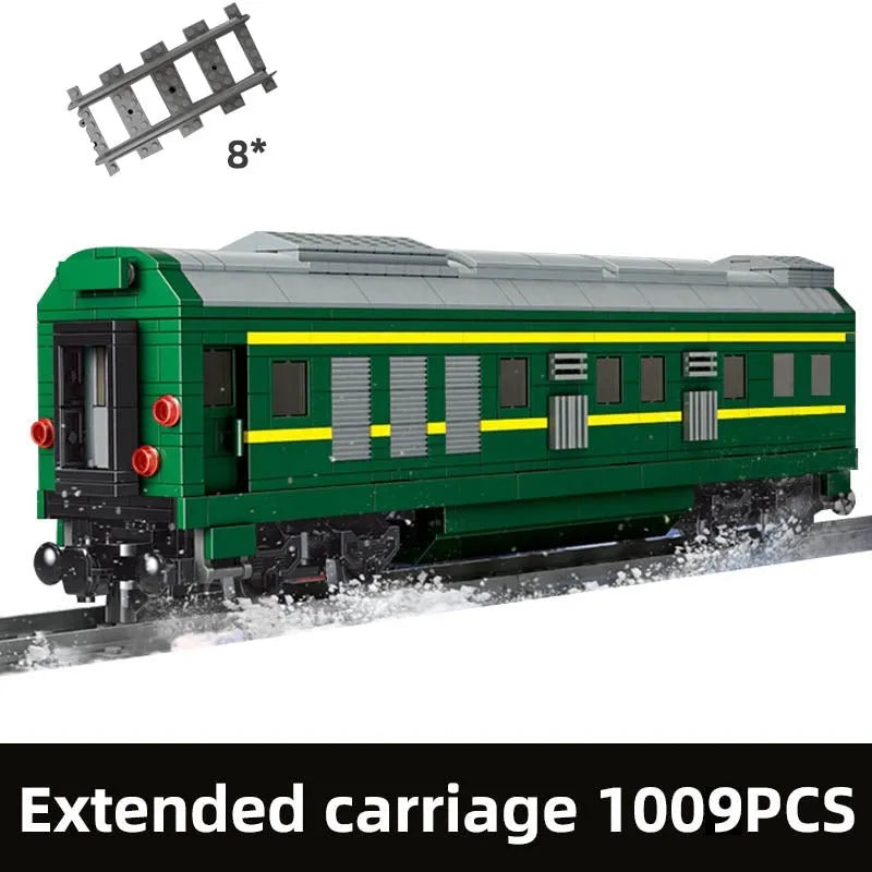 Building Blocks MOC Green Diesel Train Extended Carriage Bricks Toy - 1