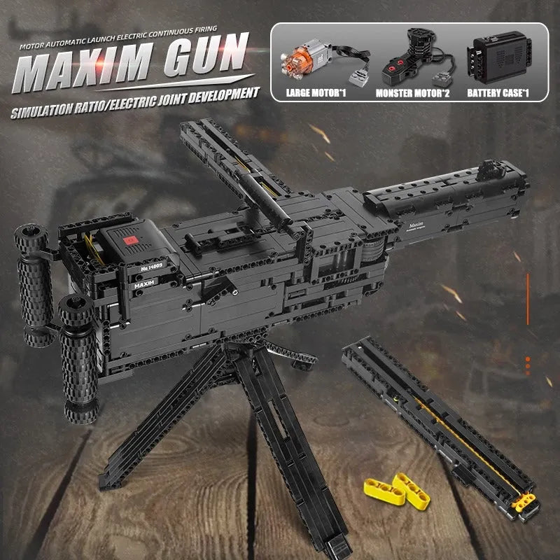 Building Blocks MOC Military Motorized Maxim Burst Gun Bricks Toys 14009 - 8