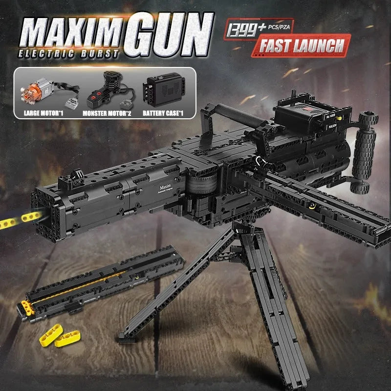 Building Blocks MOC Military Motorized Maxim Burst Gun Bricks Toys 14009 - 7