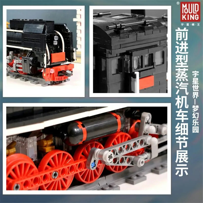 Building Blocks MOC Motorized APP RC QJ Steam Locomotive Train Bricks Toys - 5