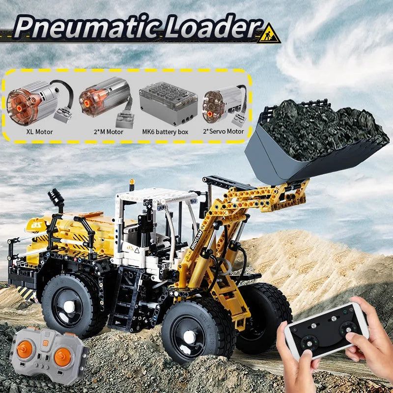 Building Blocks MOC Motorized Pneumatic loader Excavator Truck Bricks Toys - 9