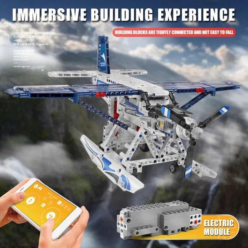 MOC Motorized RC Amphibious Fire Plane Bricks Toy 15014