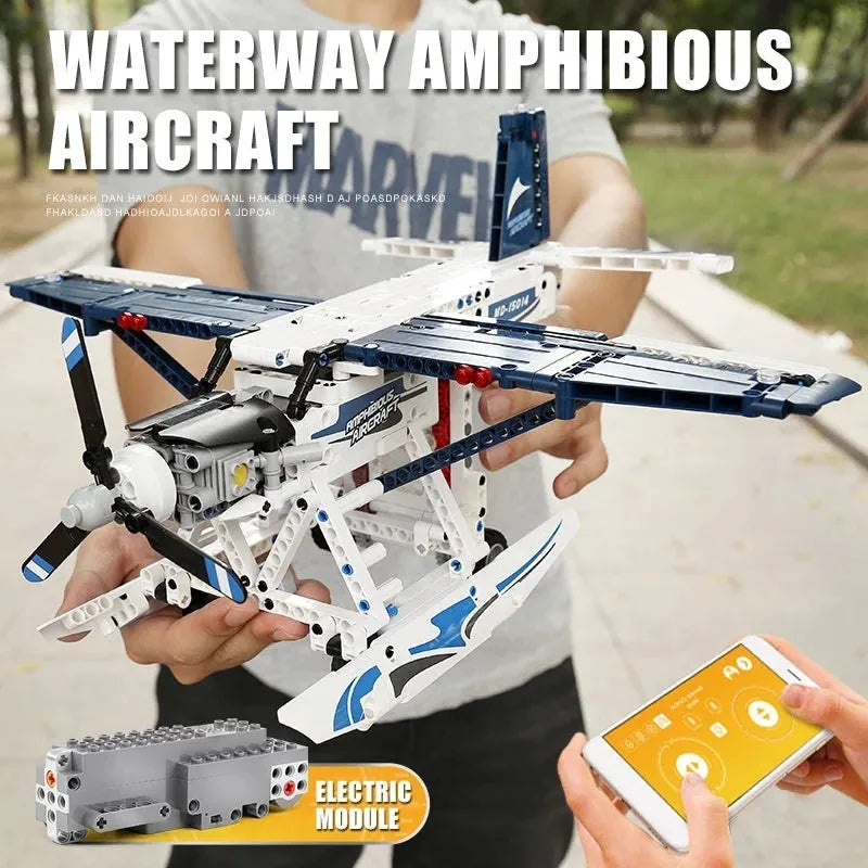 Building Blocks MOC Motorized RC Amphibious Fire Plane Bricks Toy 15014 - 9