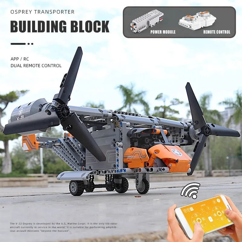 Building Blocks MOC Motorized RC Boeing Bell V22 Osprey Bricks Toy 15043 - 6