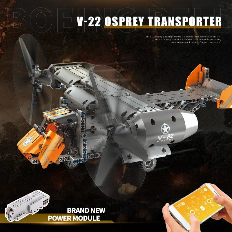 Building Blocks MOC Motorized RC Boeing Bell V22 Osprey Bricks Toy 15043 Construction Set Toys - 3