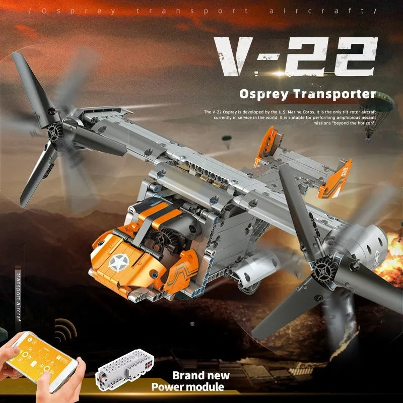 Building Blocks MOC Motorized RC Boeing Bell V22 Osprey Bricks Toy 15043 - 2