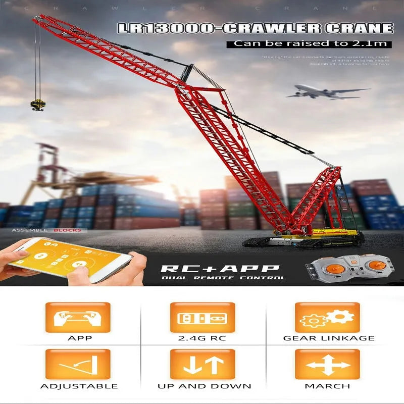 Building Blocks MOC Motorized RC LR13000 Crawler Crane Bricks Toy - 5