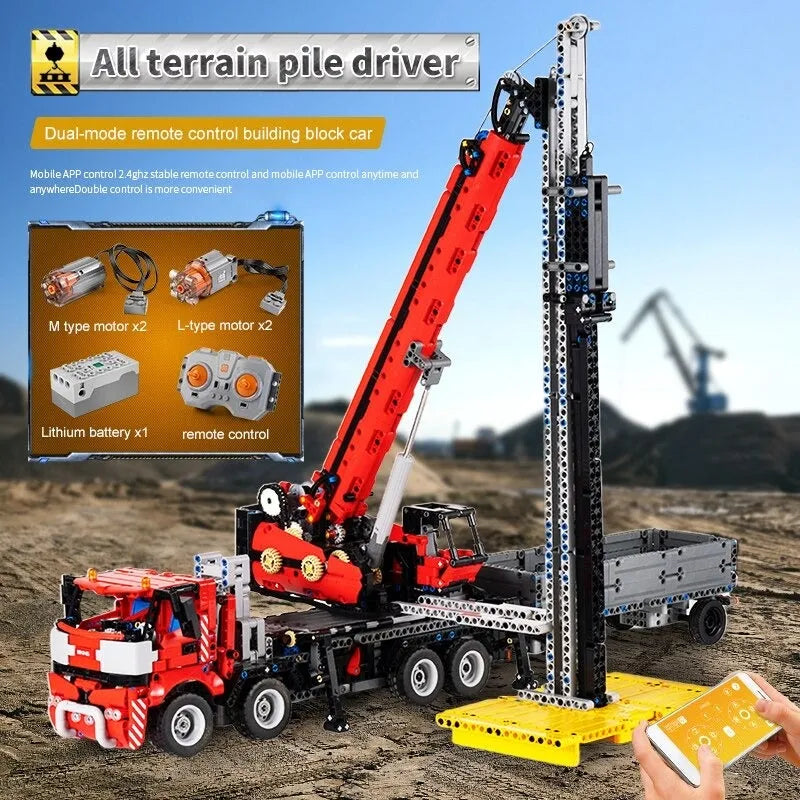Building Blocks MOC RC All Terrain Piling Platform Crane Truck Bricks Toy 17003 - 3