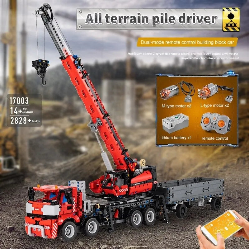 Building Blocks MOC RC All Terrain Piling Platform Crane Truck Bricks Toy 17003 - 8