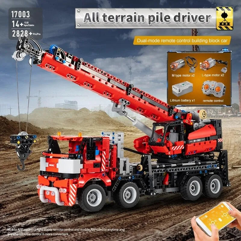 Building Blocks MOC RC All Terrain Piling Platform Crane Truck Bricks Toy 17003 - 4