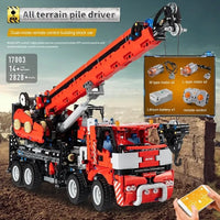 Thumbnail for Building Blocks MOC RC All Terrain Piling Platform Crane Truck Bricks Toy 17003 - 6